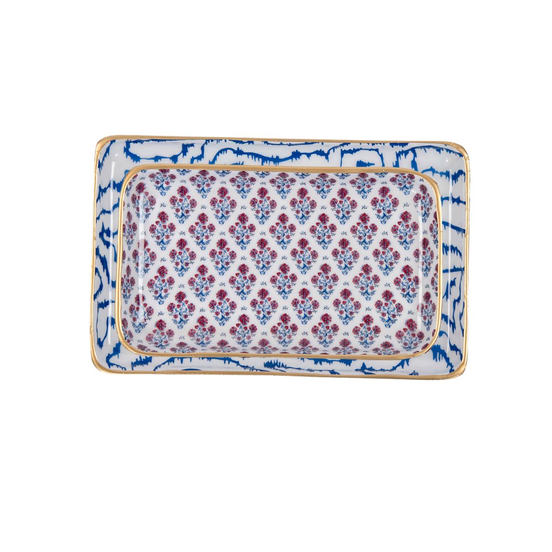 Enameled Multi-Color Rectangle Rowan Decorative Tray Set For Garden Party and Home Decor - The Lucinda Collection - Avail 05/31
