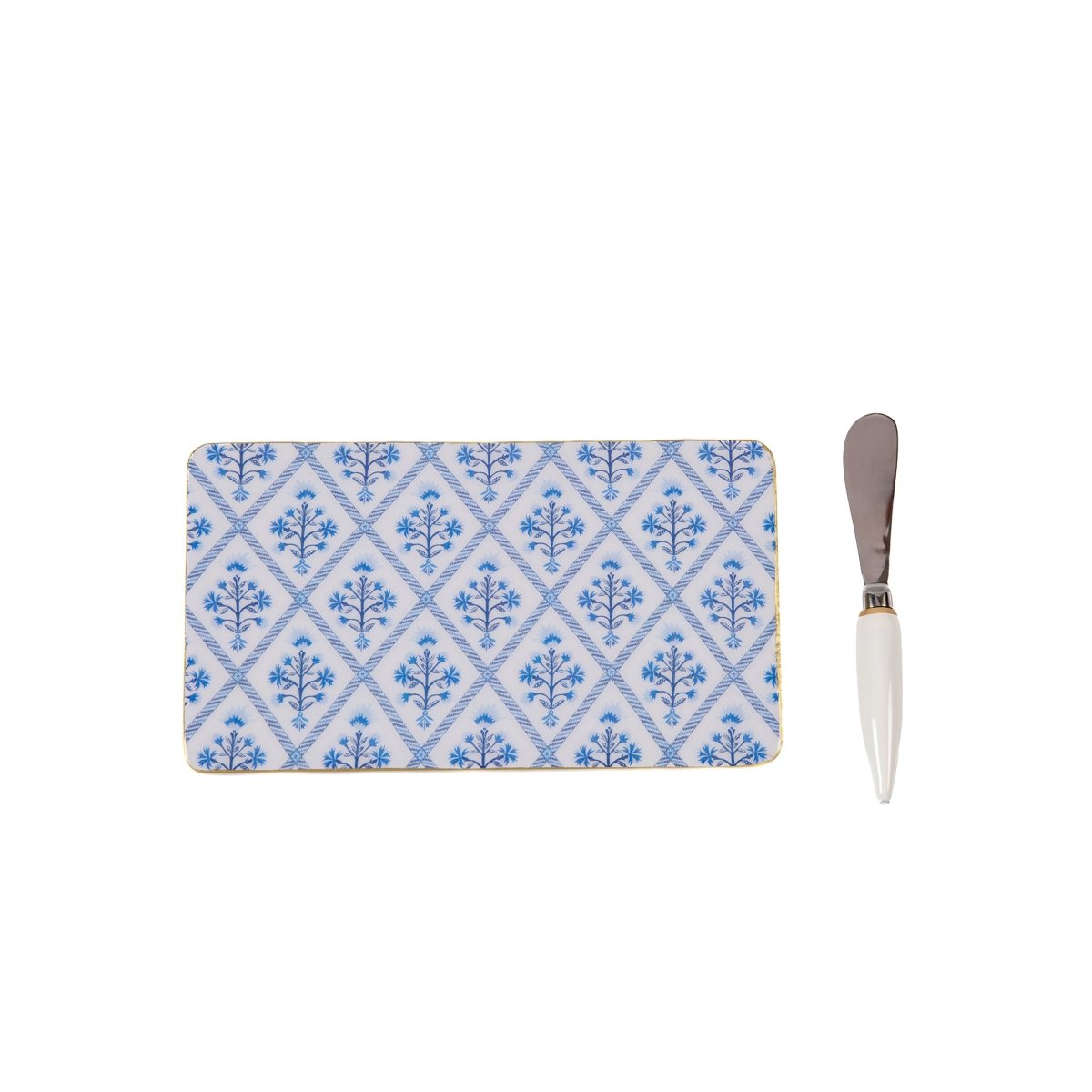 Marigold Lattice Amelia Enameled Blue Charcuterie Board, Wooden Cutting Board, Chopping Board for Serving, Food & Meat Prep - Cutting Board from Jaye's Studio