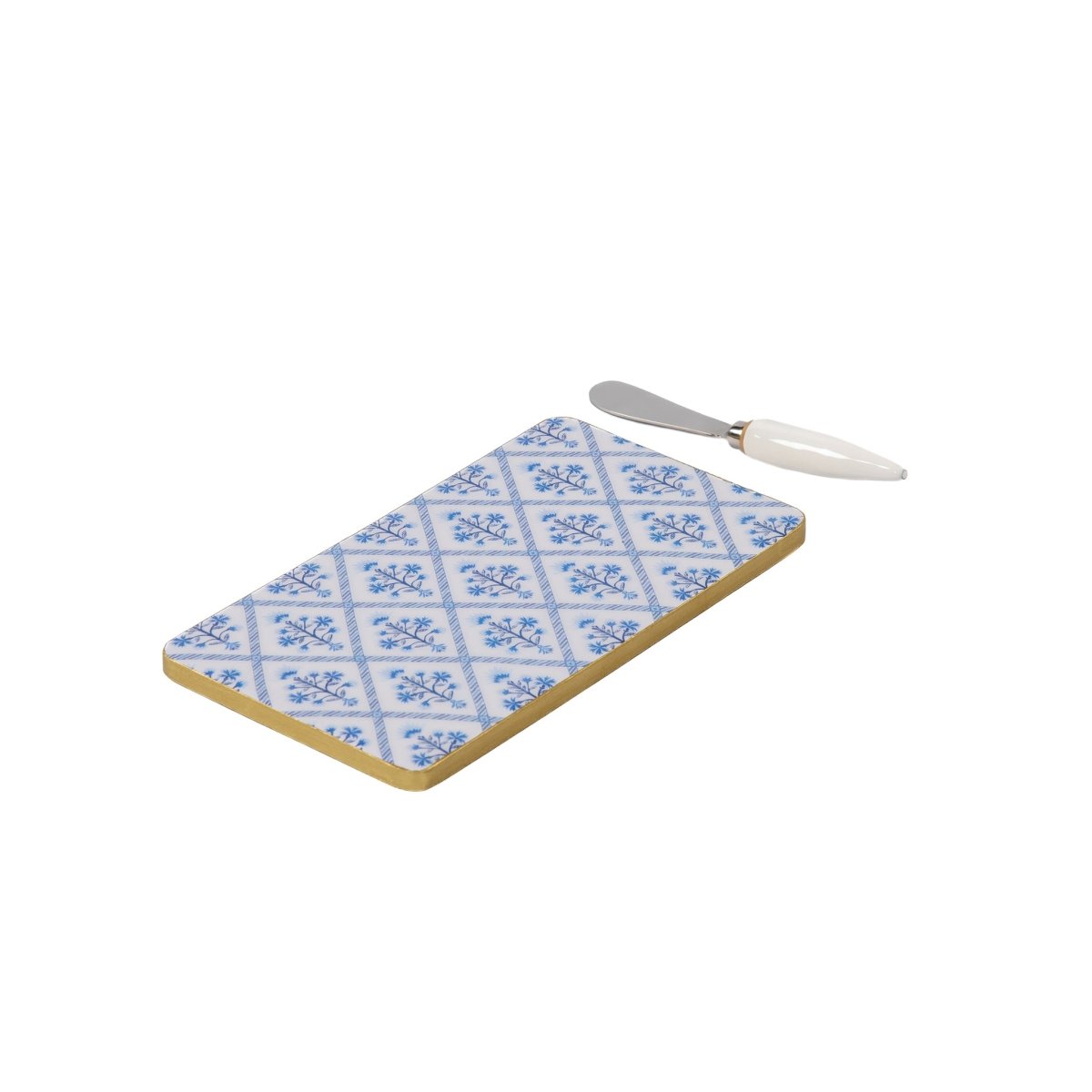 Marigold Lattice Amelia Enameled Blue Charcuterie Board, Wooden Cutting Board, Chopping Board for Serving, Food & Meat Prep - Cutting Board from Jaye's Studio