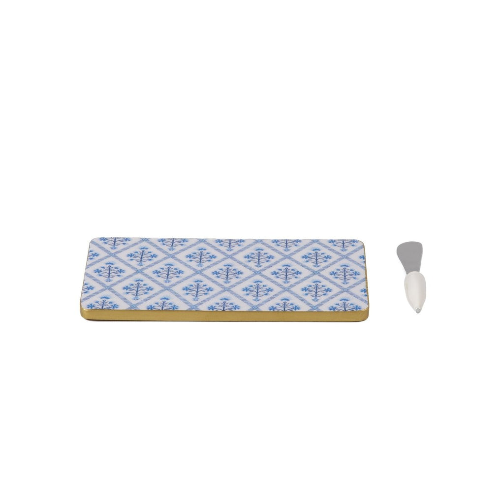 Marigold Lattice Amelia Enameled Blue Charcuterie Board, Wooden Cutting Board, Chopping Board for Serving, Food & Meat Prep - Cutting Board from Jaye's Studio