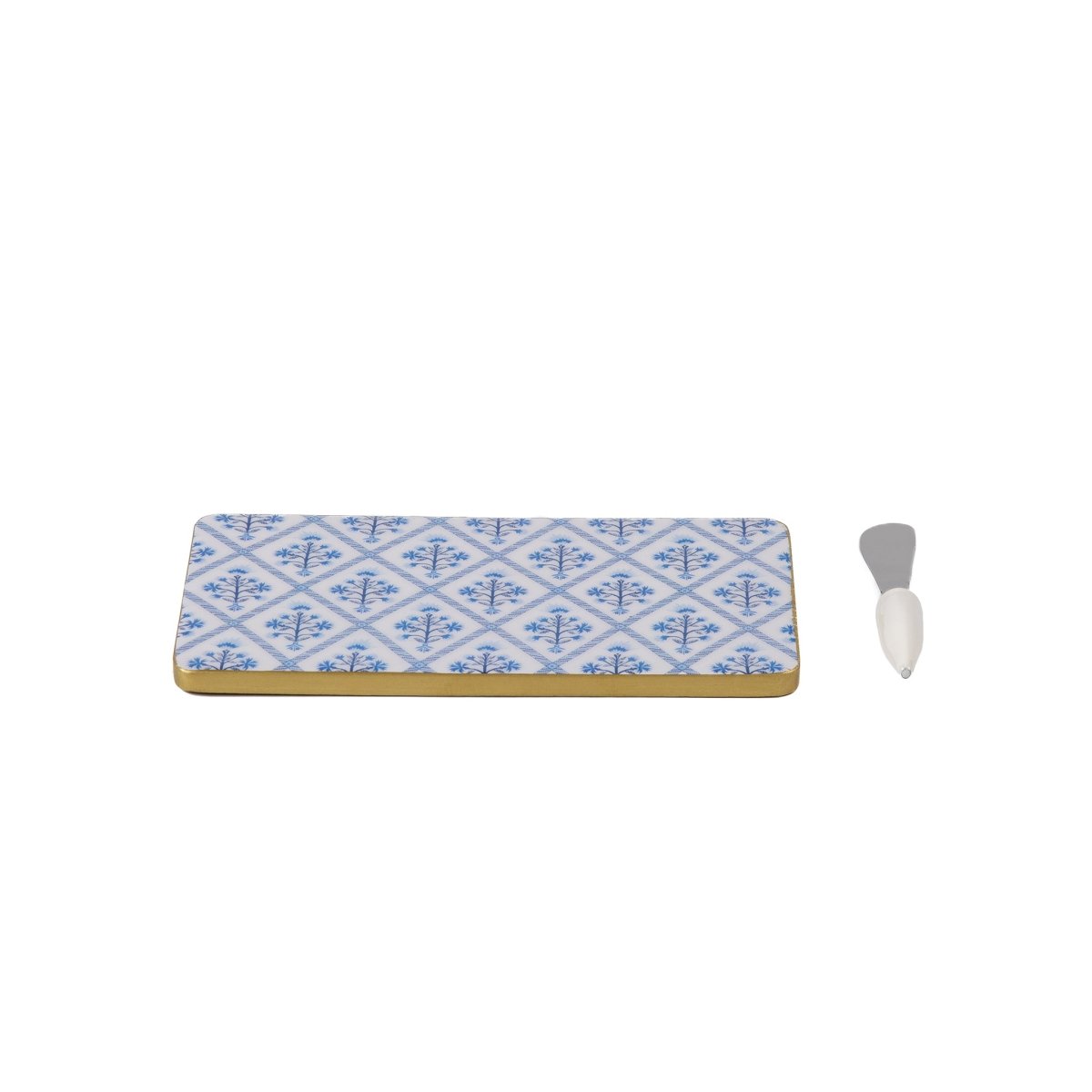 Marigold Lattice Amelia Enameled Blue Charcuterie Board, Wooden Cutting Board, Chopping Board for Serving, Food & Meat Prep - Cutting Board from Jaye's Studio