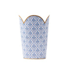 Marigold Lattice Blue Enameled Bathroom Trash Can, Wastebasket, Dustbin for Bedroom, Home Office, Vanity - Tulip Shape without Lid - Wastebaskets from Jaye's Studio
