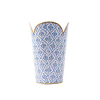 Marigold Lattice Blue Enameled Bathroom Trash Can, Wastebasket, Dustbin for Bedroom, Home Office, Vanity - Tulip Shape without Lid - Wastebaskets from Jaye's Studio