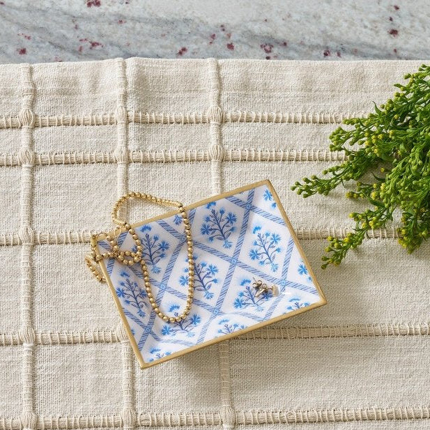 Marigold Lattice Blue Rectangle Catch All Tray, Jewelry Tray for Bathroom, Vanity - Decorative Landry Tray - Trinket Trays from Jaye's Studio