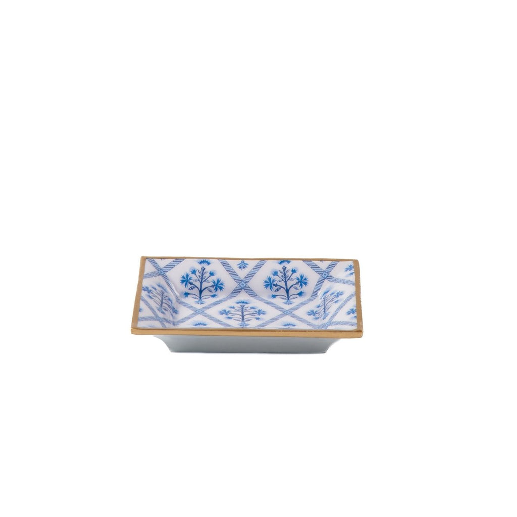 Marigold Lattice Blue Rectangle Catch All Tray, Jewelry Tray for Bathroom, Vanity - Decorative Landry Tray - Trinket Trays from Jaye's Studio