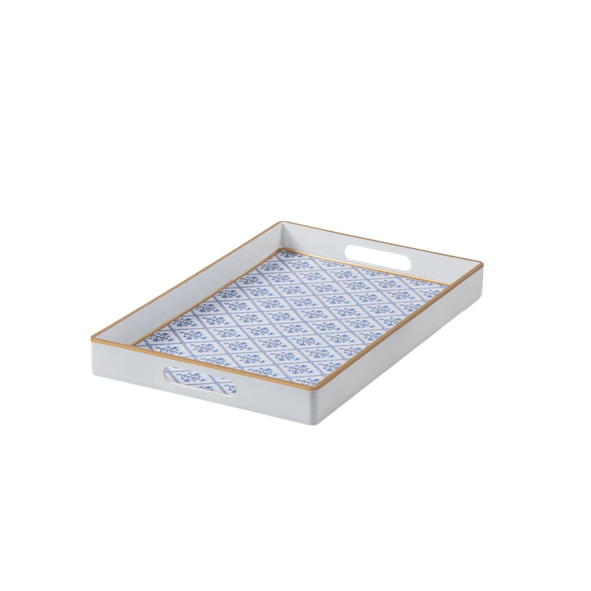 Marigold Lattice Blue Rectangle Decorative Serving Tray - for Kitchen, Barware, Vanity - Serving Trays from Jaye's Studio