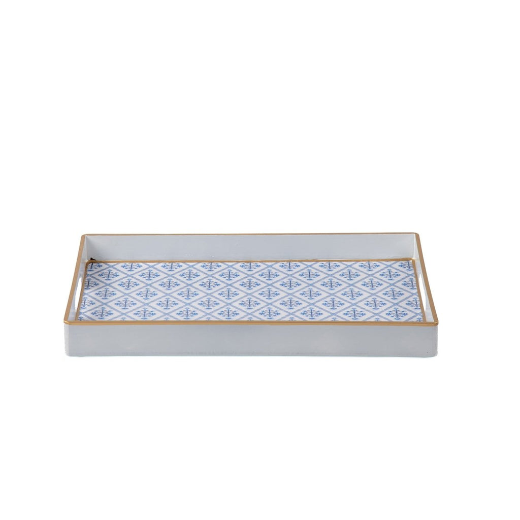 Marigold Lattice Blue Rectangle Decorative Serving Tray - for Kitchen, Barware, Vanity - Serving Trays from Jaye's Studio