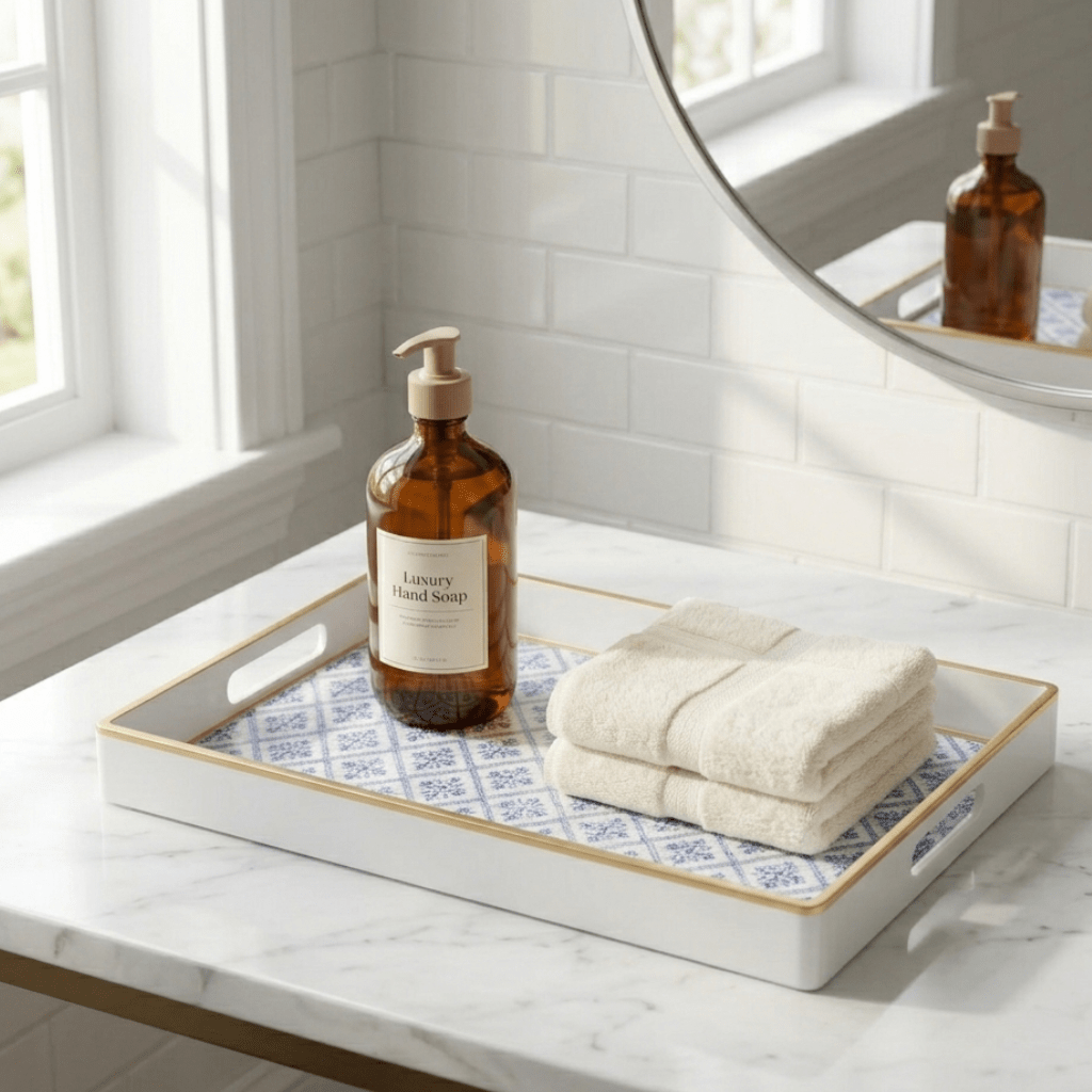 Marigold Lattice Blue Rectangle Decorative Serving Tray - for Kitchen, Barware, Vanity - Serving Trays from Jaye's Studio
