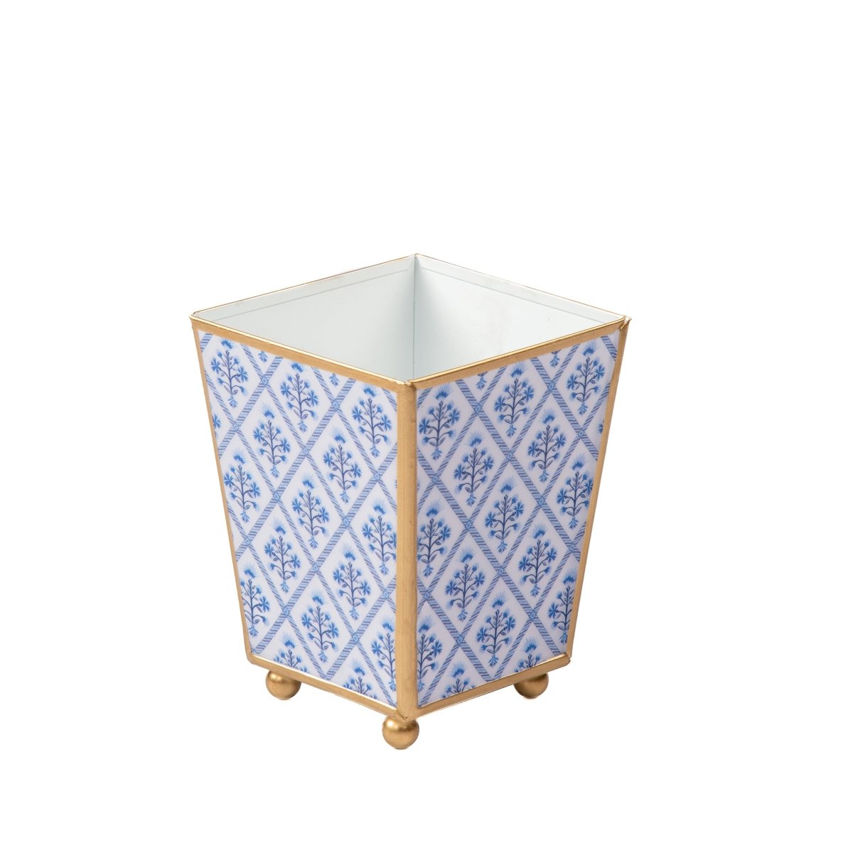 Marigold Lattice Enameled Blue Square Metal Cachepot Planter for Bedroom, Home Office, Kitchen, Living Room - Cachepots from Jaye's Studio