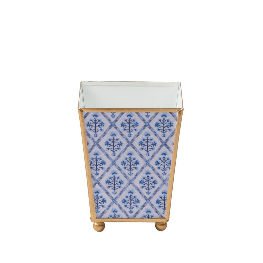 Marigold Lattice Enameled Blue Square Metal Cachepot Planter for Bedroom, Home Office, Kitchen, Living Room - Cachepots from Jaye's Studio