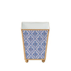 Marigold Lattice Enameled Blue Square Metal Cachepot Planter for Bedroom, Home Office, Kitchen, Living Room - Cachepots from Jaye's Studio