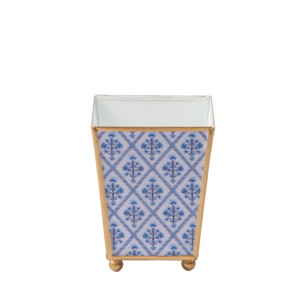 Marigold Lattice Enameled Blue Square Metal Cachepot Planter for Bedroom, Home Office, Kitchen, Living Room - Cachepots from Jaye's Studio