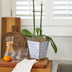 Marigold Lattice Enameled Blue Square Metal Cachepot Planter for Bedroom, Home Office, Kitchen, Living Room - Cachepots from Jaye's Studio