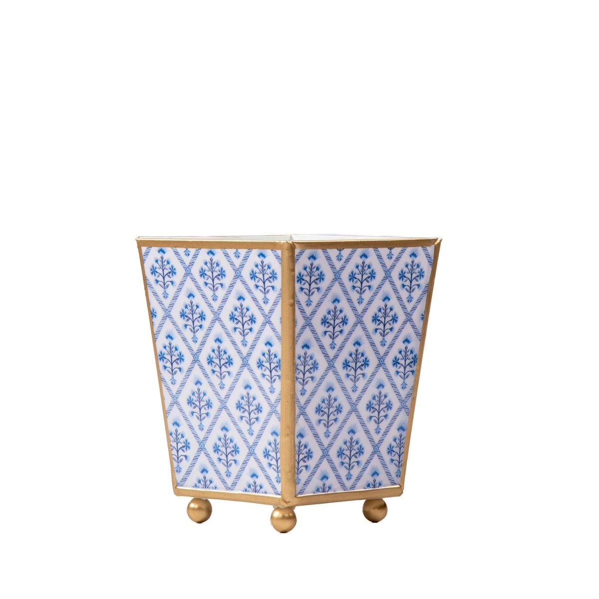 Marigold Lattice Enameled Blue Square Metal Cachepot Planter for Bedroom, Home Office, Kitchen, Living Room - Cachepots from Jaye's Studio