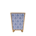 Marigold Lattice Enameled Blue Square Metal Cachepot Planter for Bedroom, Home Office, Kitchen, Living Room - Cachepots from Jaye's Studio