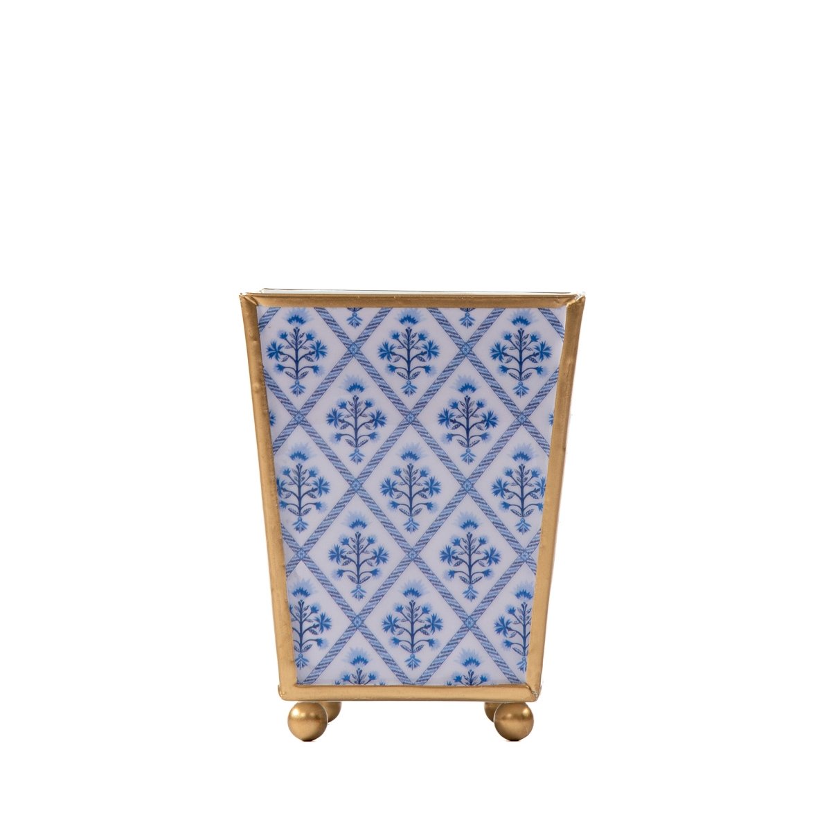 Marigold Lattice Enameled Blue Square Metal Cachepot Planter for Bedroom, Home Office, Kitchen, Living Room - Cachepots from Jaye's Studio