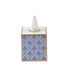Marigold Lattice Enameled Blue Square Metal Tissue Box Cover for Bathroom, Vanity, Bedroom, Home Office - Tissue Box Cover from Jaye's Studio