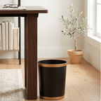 Mattie Black Oval Metal Garbage Can, Wastebasket, Bathroom Trash Can for Home Office, Bedroom, Vanity - Oval without Lid - Avail 04/18 - Wastebaskets from Jaye's Studio