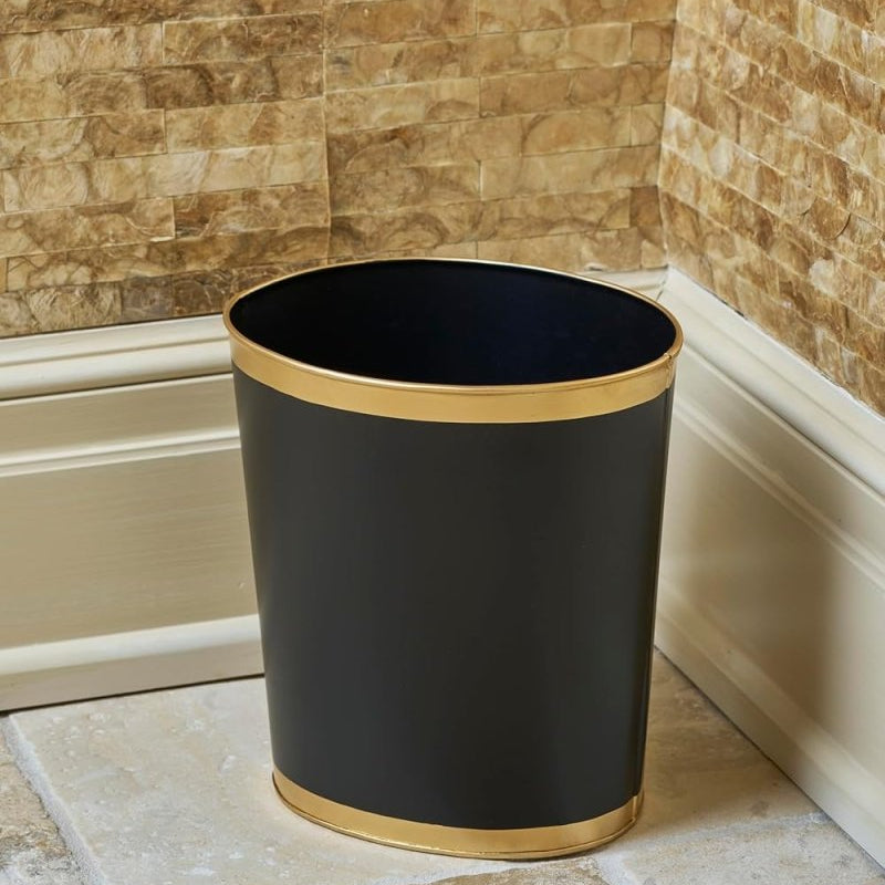 Mattie Black Oval Metal Garbage Can, Wastebasket, Bathroom Trash Can for Home Office, Bedroom, Vanity - Oval without Lid - Wastebaskets from Jaye's Studio