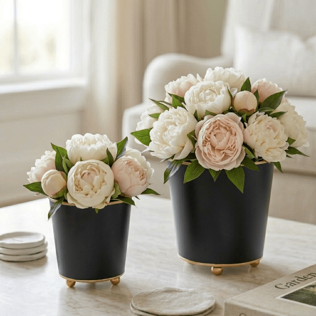 Mattie Black Round Metal Cachepot Planter For Bedroom, Office, Kitchen, Living Room - Cachepots from Jaye's Studio