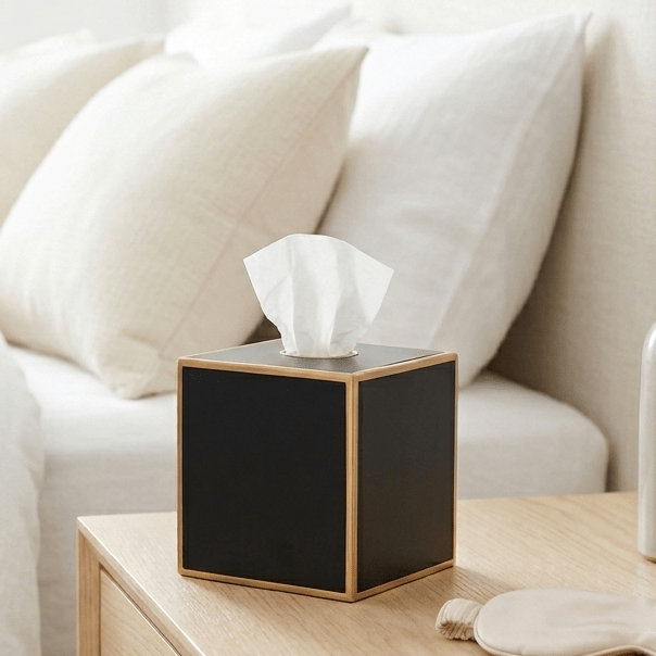 Mattie Black Square Metal Tissue Box Cover for Bathroom, Vanity, Bedroom, Home Office - Tissue Box Cover from Jaye's Studio