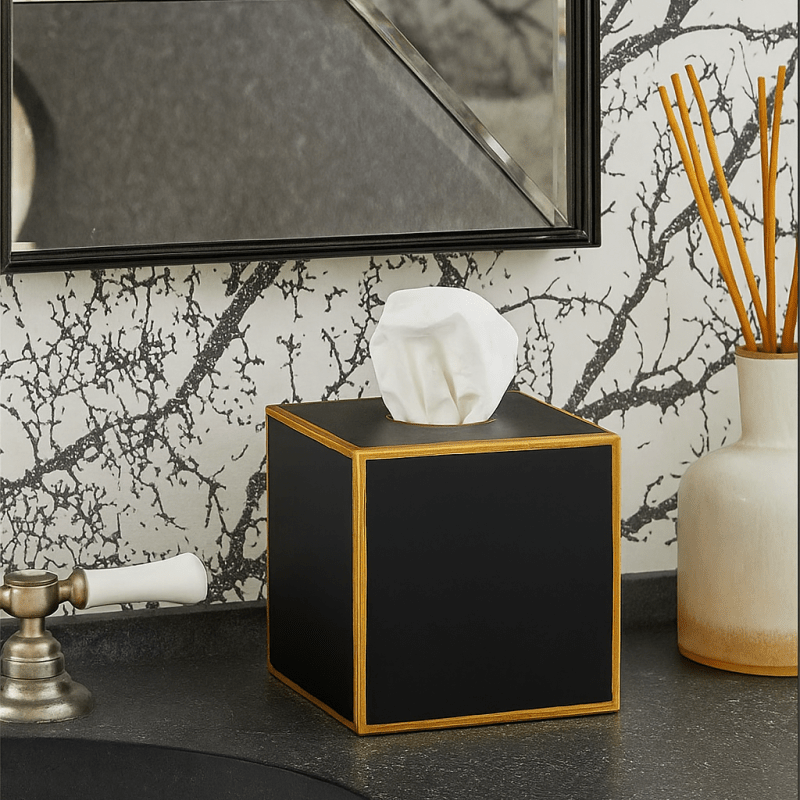 Mattie Black Square Metal Tissue Box Cover for Bathroom, Vanity, Bedroom, Home Office - Tissue Box Cover from Jaye's Studio