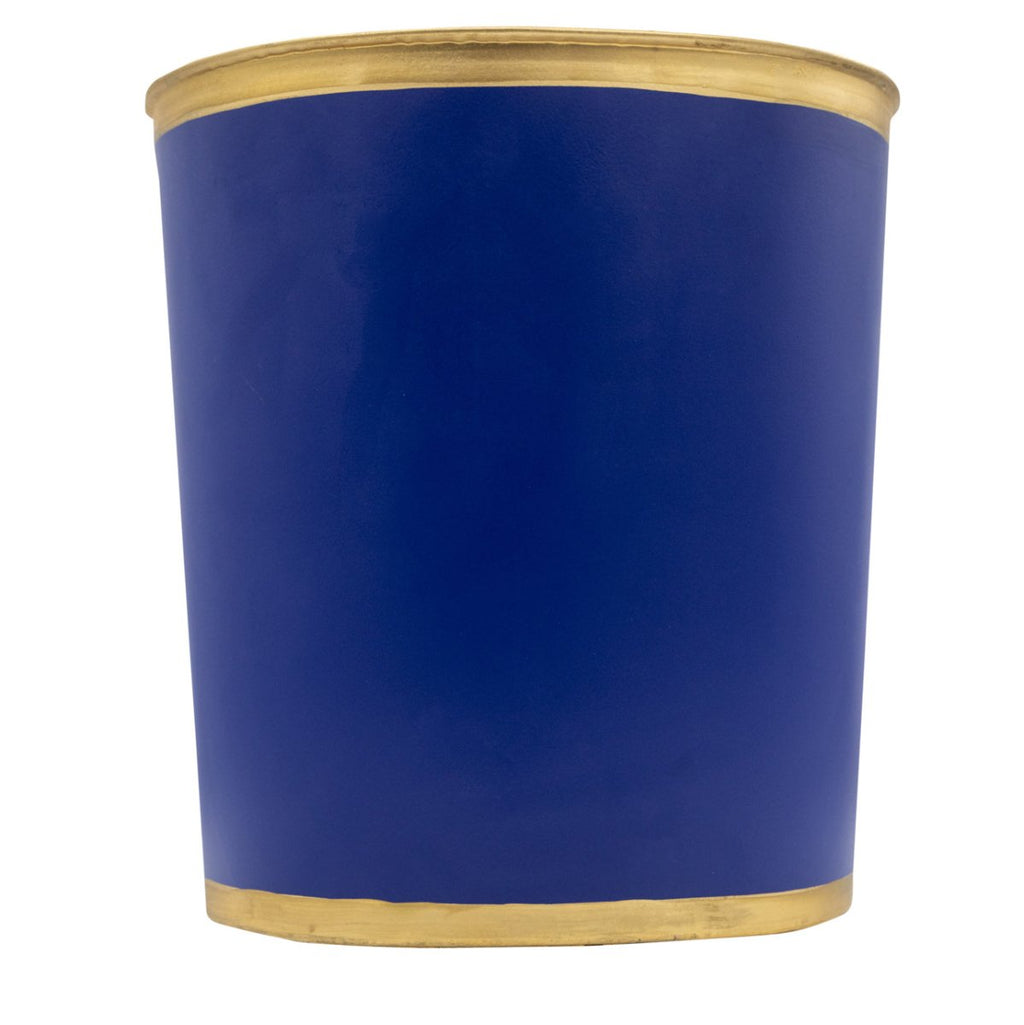 Mattie Blue Oval Metal Garbage Can, Wastebasket, Bathroom Trash Can for Home Office, Bedroom, Vanity - Oval without Lid - Wastebaskets from Jaye's Studio