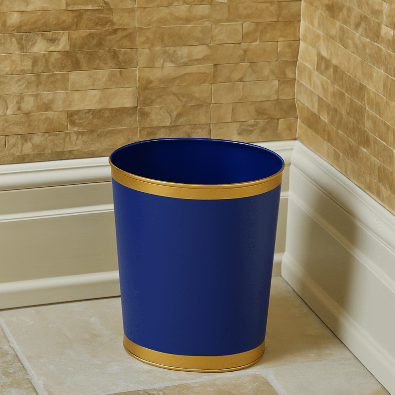Mattie Blue Oval Metal Garbage Can, Wastebasket, Bathroom Trash Can for Home Office, Bedroom, Vanity - Oval without Lid - Wastebaskets from Jaye's Studio
