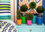 Mattie Blue Round Metal Cachepot Planter For Bedroom, Office, Kitchen, Living Room - Cachepots from Jaye's Studio