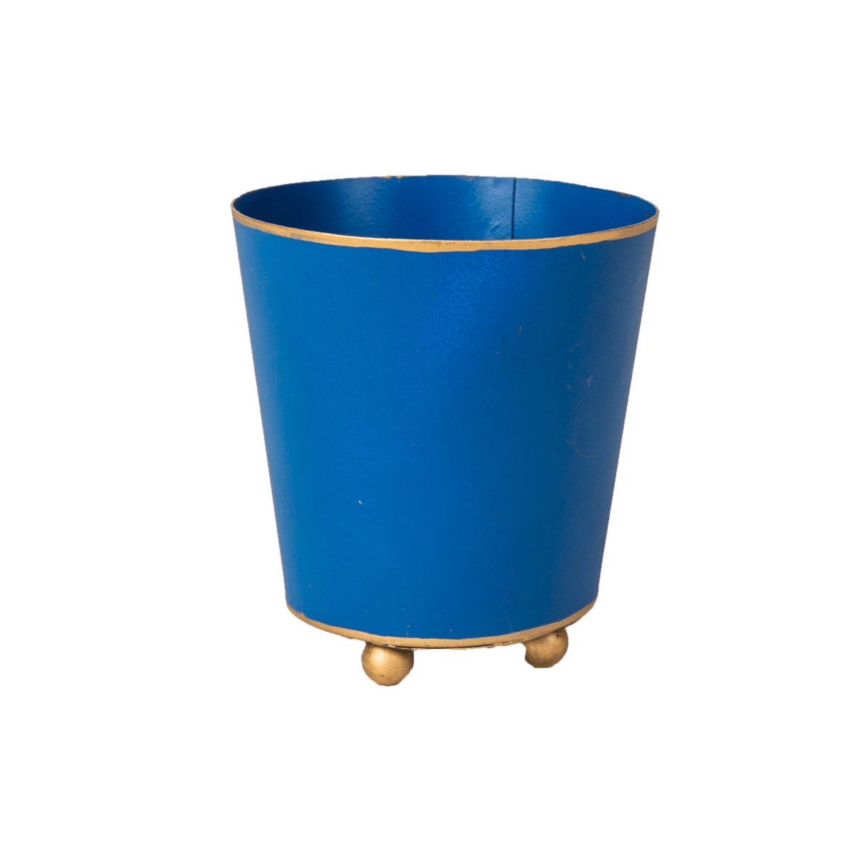 Mattie Blue Round Metal Cachepot Planter For Bedroom, Office, Kitchen, Living Room - Cachepots from Jaye's Studio