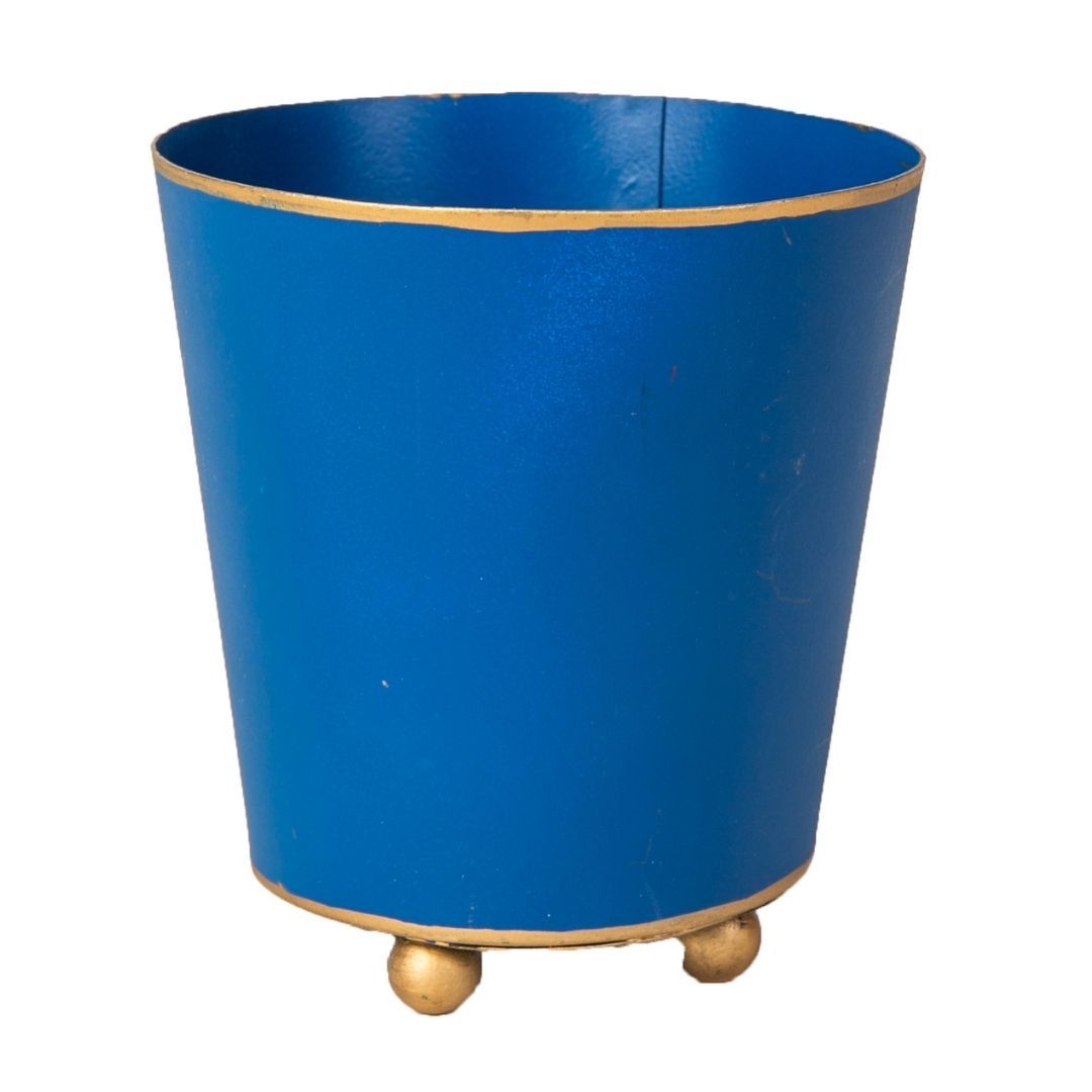 Mattie Blue Round Metal Cachepot Planter For Bedroom, Office, Kitchen, Living Room - Cachepots from Jaye's Studio