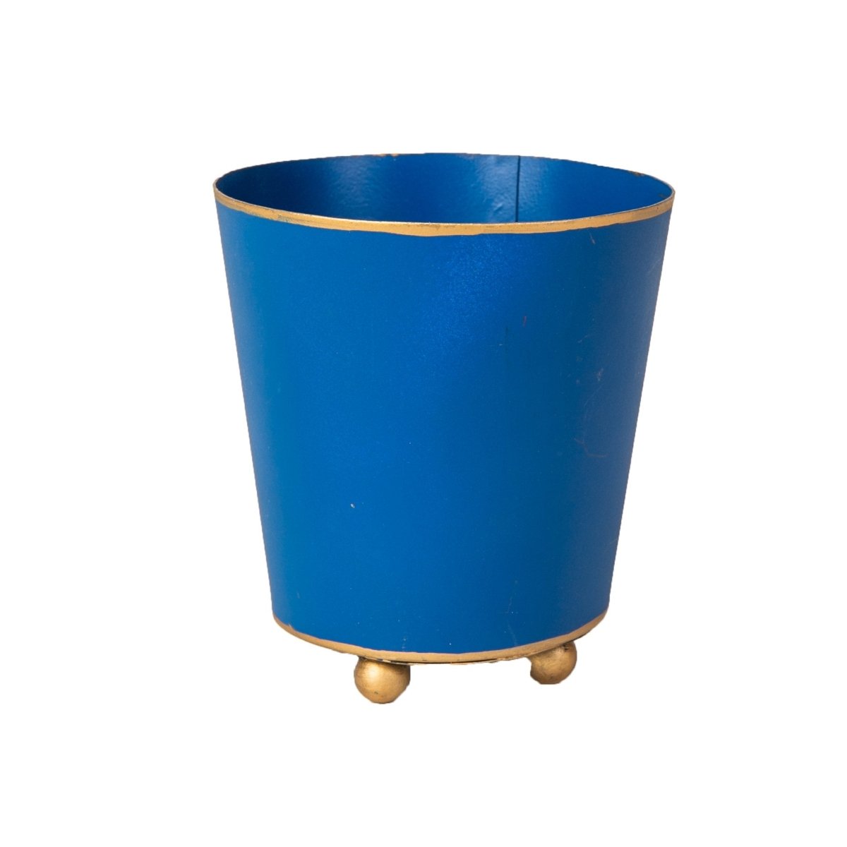 Mattie Blue Round Metal Cachepot Planter For Bedroom, Office, Kitchen, Living Room - Cachepots from Jaye's Studio