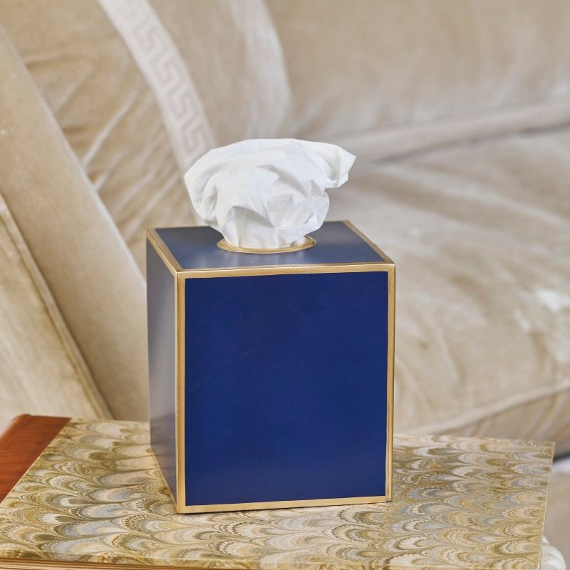 Mattie Blue Square Metal Tissue Box Cover for Bathroom, Vanity, Bedroom, Home Office - Tissue Box Cover from Jaye's Studio