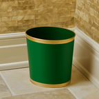 Mattie Emerald Green Oval Metal Garbage Can, Wastebasket, Bathroom Trash Can for Home Office, Bedroom, Vanity - Oval without Lid - Wastebaskets from Jaye's Studio