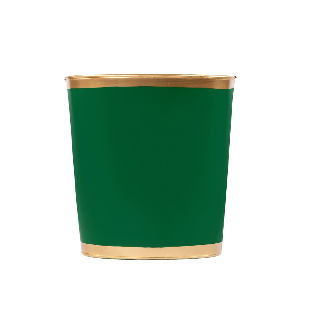 Mattie Emerald Green Oval Metal Garbage Can, Wastebasket, Bathroom Trash Can for Home Office, Bedroom, Vanity - Oval without Lid - Wastebaskets from Jaye's Studio