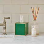 Mattie Emerald Green Square Metal Tissue Box Cover for Bathroom, Vanity, Bedroom, Home Office - Tissue Box Cover from Jaye's Studio