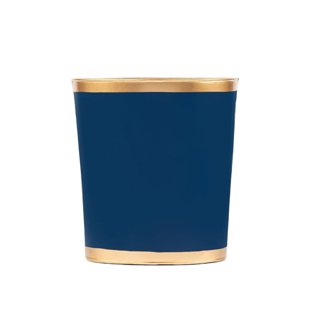 Mattie Indigo Blue Oval Metal Garbage Can, Wastebasket, Bathroom Trash Can for Home Office, Bedroom, Vanity - Oval without Lid - Wastebaskets from Jaye's Studio