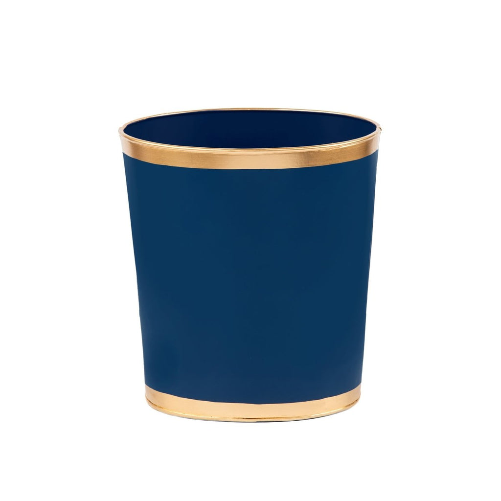 Mattie Indigo Blue Oval Metal Garbage Can, Wastebasket, Bathroom Trash Can for Home Office, Bedroom, Vanity - Oval without Lid - Wastebaskets from Jaye's Studio