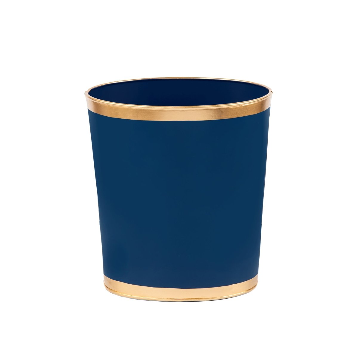 Mattie Indigo Blue Oval Metal Garbage Can, Wastebasket, Bathroom Trash Can for Home Office, Bedroom, Vanity - Oval without Lid - Wastebaskets from Jaye's Studio