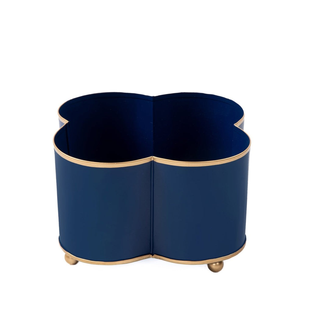 Mattie Indigo Blue Quatrefoil Metal Cachepot Planter For Bedroom, Office, Kitchen and Living Room - Cachepots from Jaye's Studio
