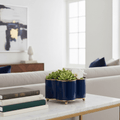 Mattie Indigo Blue Quatrefoil Metal Cachepot Planter For Bedroom, Office, Kitchen and Living Room - Cachepots from Jaye's Studio