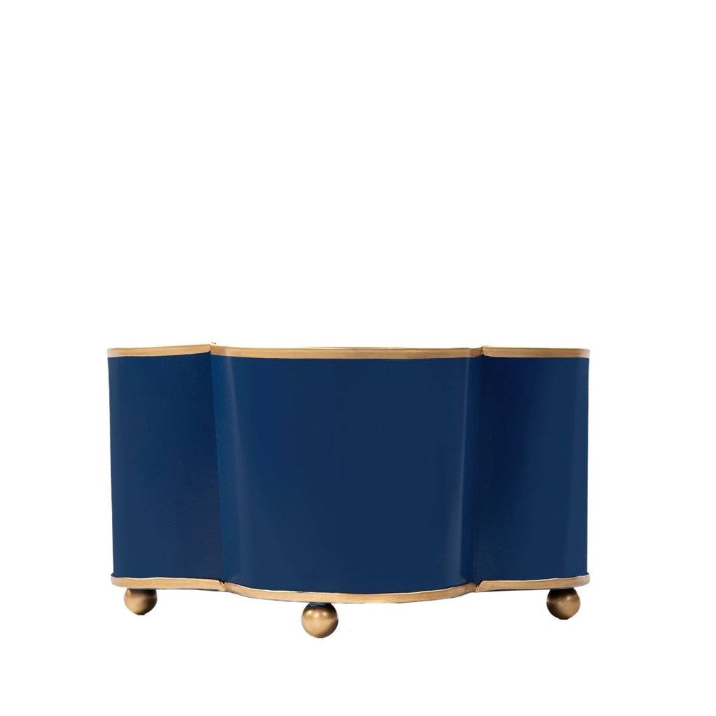 Mattie Indigo Blue Quatrefoil Metal Cachepot Planter For Bedroom, Office, Kitchen and Living Room - Cachepots from Jaye's Studio