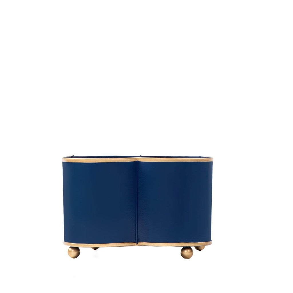 Mattie Indigo Blue Quatrefoil Metal Cachepot Planter For Bedroom, Office, Kitchen and Living Room - Cachepots from Jaye's Studio