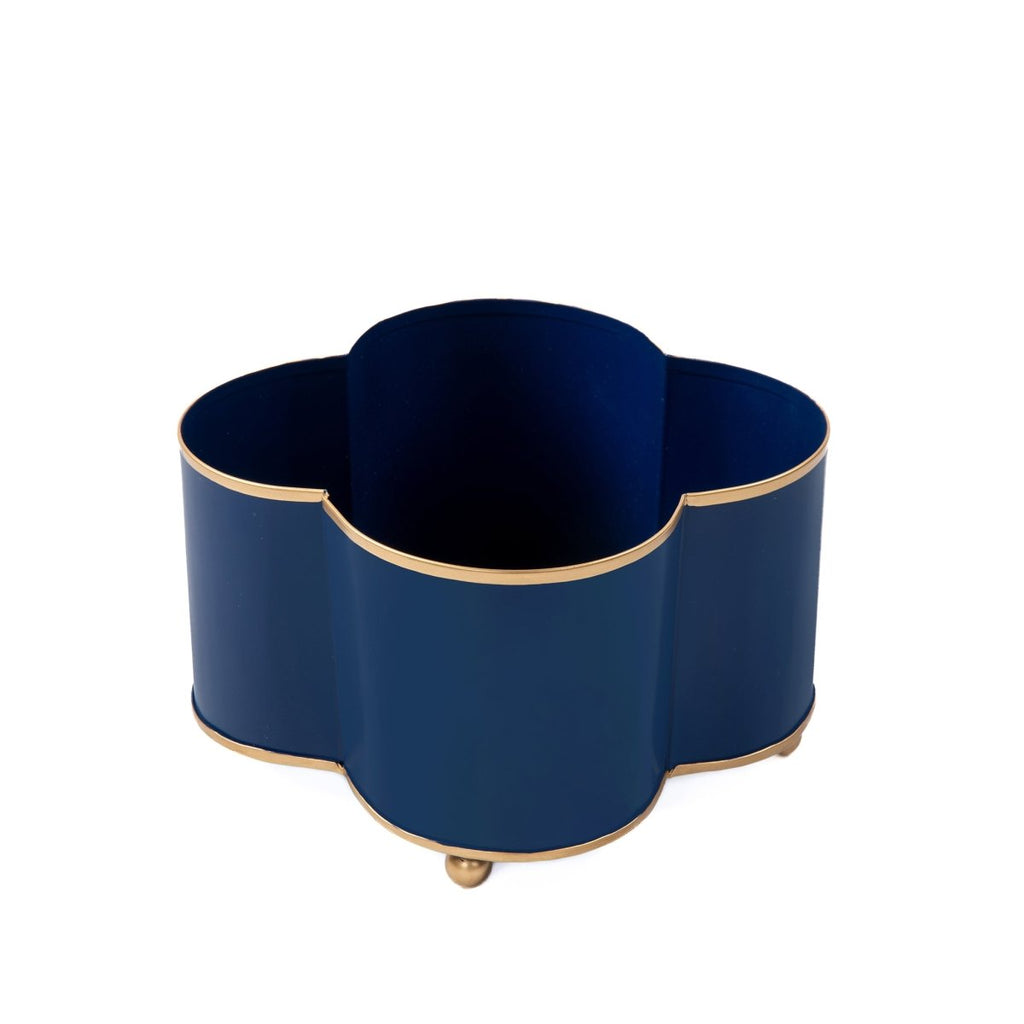 Mattie Indigo Blue Quatrefoil Metal Cachepot Planter For Bedroom, Office, Kitchen and Living Room - Cachepots from Jaye's Studio