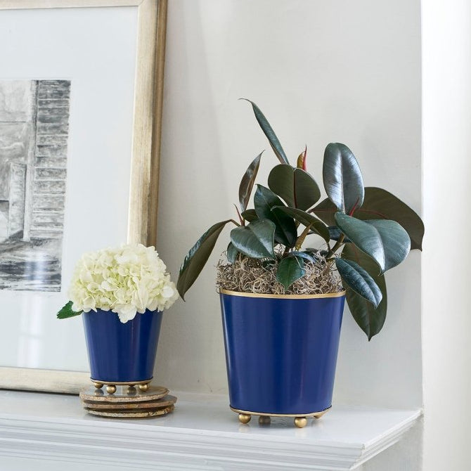 Mattie Indigo Blue Round Metal Cachepot For Bedroom, Office, Kitchen, Living Room - Cachepots from Jaye's Studio