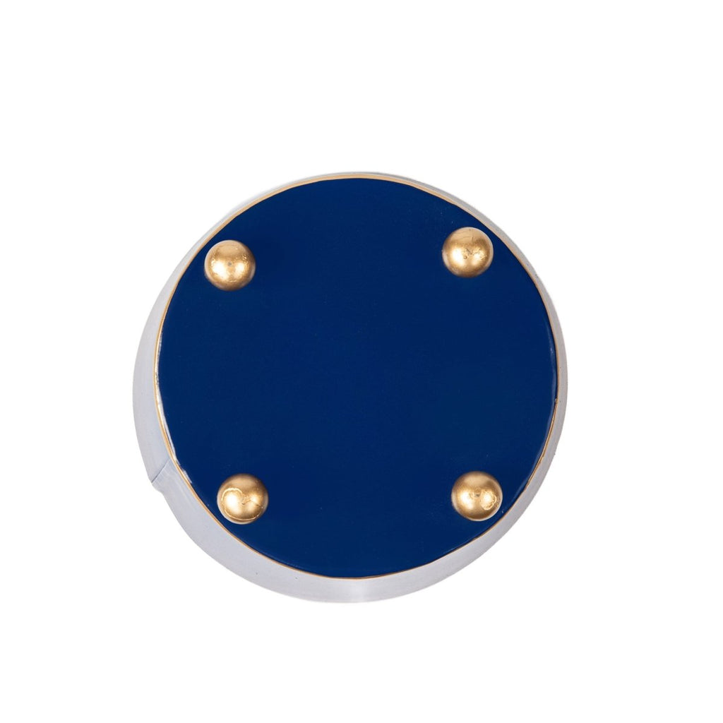 Mattie Indigo Blue Round Metal Cachepot For Bedroom, Office, Kitchen, Living Room - Cachepots from Jaye's Studio