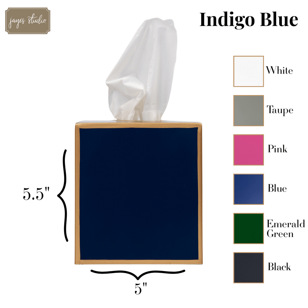 Mattie Indigo Blue Square Metal Tissue Box Cover for Bathroom, Vanity, Bedroom, Home Office - Tissue Box Cover from Jaye's Studio
