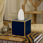 Mattie Indigo Blue Square Metal Tissue Box Cover for Bathroom, Vanity, Bedroom, Home Office - Tissue Box Cover from Jaye's Studio