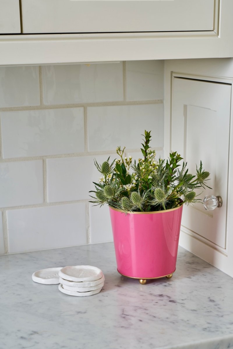 Mattie Pink Round Metal Cachepot For Bedroom, Office, Kitchen, Living Room - Cachepots from Jaye's Studio
