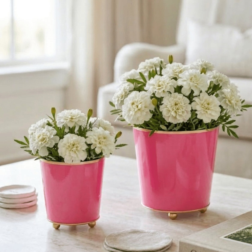 Mattie Pink Round Metal Cachepot For Bedroom, Office, Kitchen, Living Room - Cachepots from Jaye's Studio